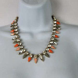 RARE! J.CREW Gold Tone Multicolor Bead Clear Rhinestone Statement Necklace 18"